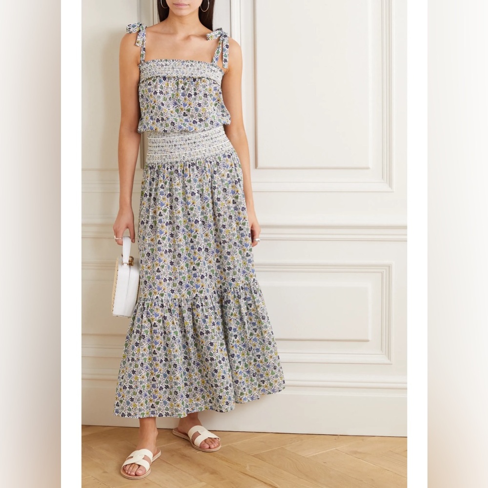 Tory Burch Smocked Floral Print Dress Size Medium